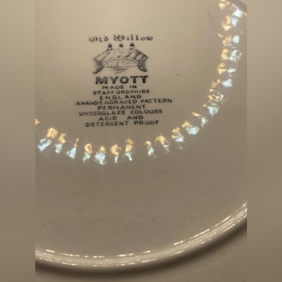 Set of 4 “Old Willow” MYOTT Staffordshire England 10" Dinner Plates - Picture 3 of 3